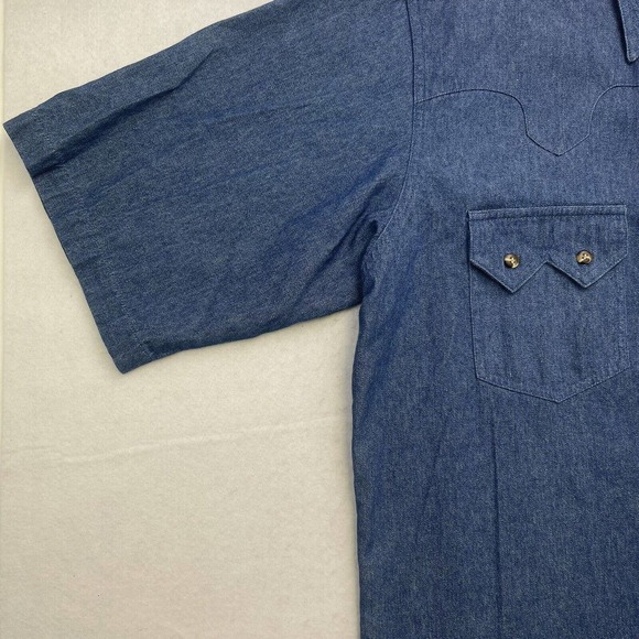 Express Rider Shirt Mens Western Blue Denim Short Sleeve Vintage - Picture 6 of 13